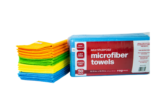 50 Pack of 15.75" x 15.75" Professional-Grade Microfiber Towels-Dairy